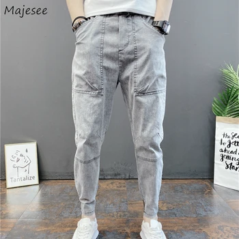 Mænd Jeans Ankel Længde Solid Tyndt Bundt Fashion Streetwear Smarte Fritid Stort koreansk Stil Lommer Alle-match Herre Bukser Nye
