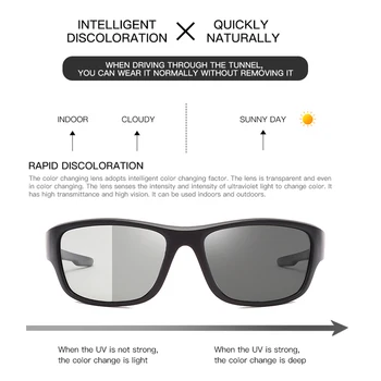 Polariseret Fotokromisk Solbriller Mænd Brand Design Kørsel Kamæleon Misfarvning solbriller Black Anti-Blænding oculos masculino