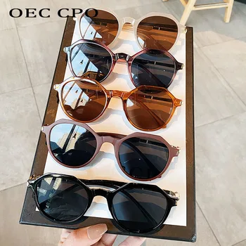 OEC CPO Vintage Runde Solbriller Kvinder Brand Designer Mode Farverige solbriller Kvindelige Nuancer Retro Briller Damer UV400