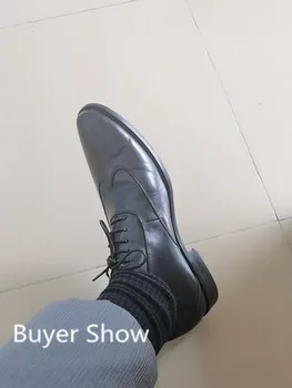 Håndlavet sort Spidse snuder Oxfords Ægte læder Formelle brogue sko til mænd af Høj Kvalitet Mænds sko Fashion Party hoes Mænd