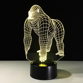 Orang Gorilla Lampe 2D Akryl Panel 3D Illusion, Nat Lys Dyr Ape Form Flash Legetøj til Børn