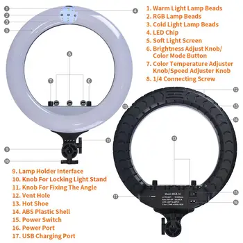 Fosoto 14 Tommer RGB Fotografiske Light-Led ' en Buet overflade Ring Lampe Med Stativ Og Fjernbetjening USB-Port Til Youtube Makeup Skyde