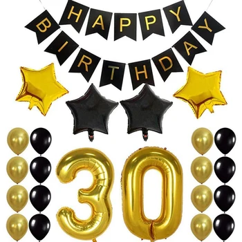 30 års Fødselsdag Part Indretning Gaver til Mænd & Kvinder tillykke med Fødselsdagen Sort Banner, Balloner Perfekt 30 År Gamle festartikler