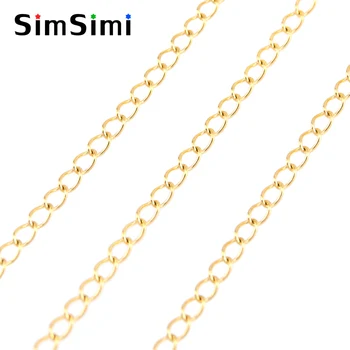 Simsimi Twist Rolo Rustfrit stål Kæde DIY smykker at gøre kæde, guld& stål farve engros 100meter i Rulle