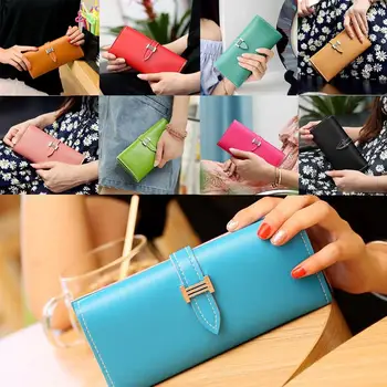 Kvinder Koreansk Stil Clutch Tasker Stor Kapacitet Mode Multi Card Ensfarvet Lang Tegnebog Aften Koblinger Handbag Taske Pung Pige