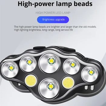 Super Lys Forlygte med 6/8 LED Pærer 5000 lumen Vandtæt Udendørs LED Forlygte Lette Materialer Komfortabel at bære