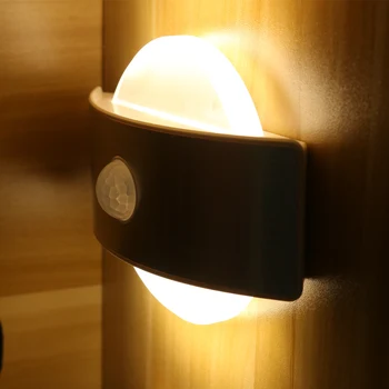 Led Nat Lys med bevægelsessensor Batteri eller USB-Genopladelige Lampe til Skab Skab Soveværelse, Stue Væggen Indgangen