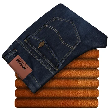 2018 Nye Mænds Mode-Jeans Business Casual Stretch Jeans Straight Klassiske Bukser Denim Bukser Mandlige Foret Fleece Tykke Jeans