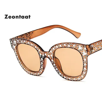 Zeontaat Cool Party-Stjernede Ramme Square Solbriller til Kvinder 2019 Sort Sølv Spejl cateye solbriller til Lady Lille Ansigt