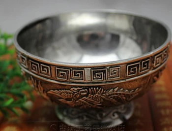 Kinesisk antik bronze samling antikke udskårne drager curl sølv skål i særdeles god formue