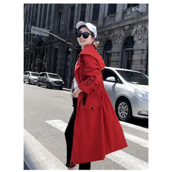 Casual koreanske Vindjakke Kvindelige Efteråret Nye 2019 Mode Overtøj Løs Snor Slank Hætteklædte Jakke Lang Frakke f790