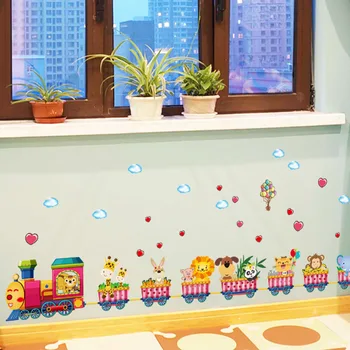 [ZOOYOO] tegnefilm dyr tog wall stickers til børn værelser børnehave baby børn soveværelser hjem dekoration kunst decals
