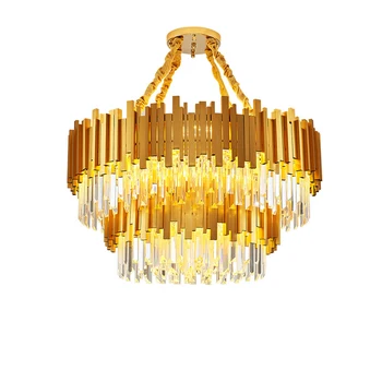 LED Postmoderne Sort Gyldne Aluminium Krystal Runde Desinger Lysekrone Glans Suspension Armatur Lampen Til Foyeren