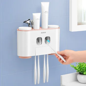 Vægbeslag badeværelse tilbehør Mount tandbørsteholder flerfarvet Badeværelse arrangør Sæt Tandbørste efterbehandling Storage Rack