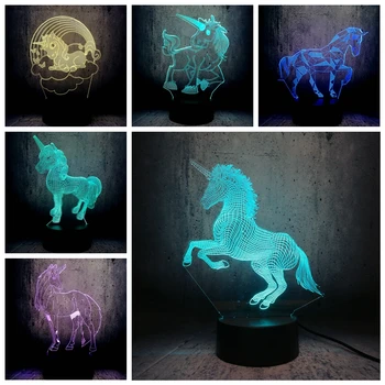 Droshipping Nye Hot Ins Unicorn 3D LED-LAMPE NAT LYS RGB-Pære Jul Dekorative Tegnefilm Toy Luminaria LAVA Party