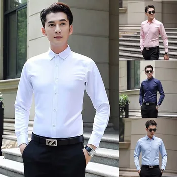 6 Farve Mænd Shirt til Mænd Efteråret Casual Mode Slim Fit Bomuld med V-Hals Mænd Shirt langærmet Shirt, Toppe Mænd Tøj 2020 S-3XL