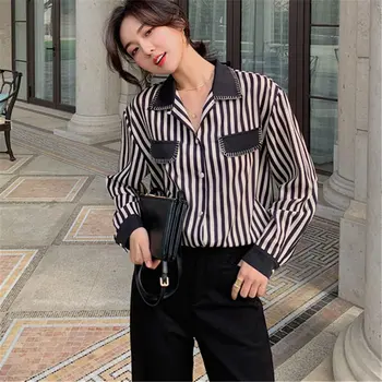Hzirip Plus Size Kvinder Stribede Retro Chic Hot 2020 Vintage Hong Kong Style Nye Forår Fuld-Korte Ærmer Kontor Dame Shirts