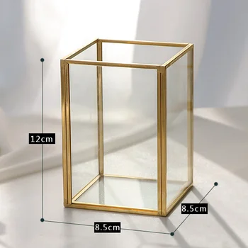Golden Kosmetiske Storage Box Desktop Læift Efterbehandling Glas Plaid Smykker Klassificering Opbevaring Makeup Børste Organizer