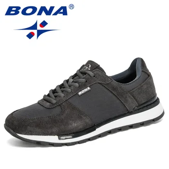 BONA 2020 Ruskind Læder Mænd Kører Sko Hombre Zapatillas Deportiva Mand Lace-Up Jogging Sneakers Mænd Sport Sko Komfortable