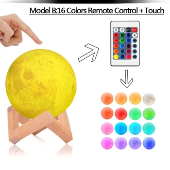Moon Lamp 3D-Print Nat Lys Genopladelige 16 Farver, Ændre Fjernbetjening LED-Månen Lyser Touch Skifte Til Indretning børnegave