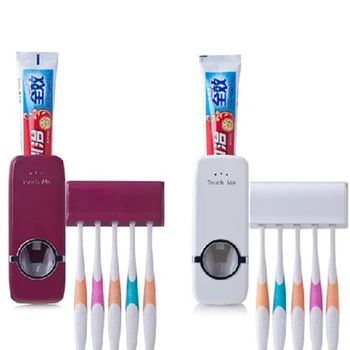 Boligmontering Automatisk Tandpasta Dispenser med Fem-slot tandbørsteholder og Wall-monteret Beslag Uden Stansning