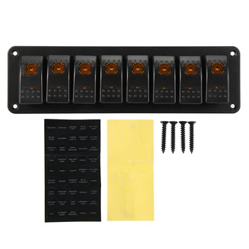 Vandtæt 8 Bande-Rocker Switch Panel Kit 12V 24V Circuit Breaker Grøn/Blå/Rød/Orange LED Båden Rocker Switch Panel