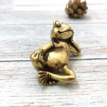 Mini Retro HELDIG Messing Dyr Frog Statue Bruser Ornament Søde piger Hjem, Kontor, Skrivebord Udsøgt Dekorative Skulptur Lomme Hånd Toy Gif