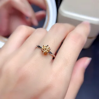 Gul Moissanite Ring 1CT 6.5 MM VVS Lab Diamant Test ået Fine Smykker til Kvinder Bryllup Part Gave Ægte 925 Sterling Sølv