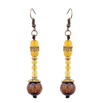 Håndlavet natur sten vintage Tibetanske glassed glaseret eksotiske øreringe ,Nye Originale smykker, øreringe og gule,