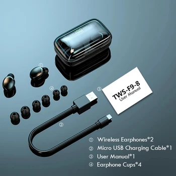 TWS 5.0 Bluetooth-9D Stereo Sport Vandtætte Hovedtelefoner Trådløse Hovedtelefoner Øretelefoner Headsets Med Mikrofon 2200mAh Opladning Bo