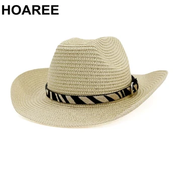 HOAREE Vestlige Cowboy Hatte Sort Mand Kvinde Halm Strand Hat Leopard Panama Mænd Kvinder Offentlig Forår, Sommer, Sol Hat
