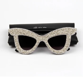 Nye Cat Eye Solbriller Kvinder Luksus Rhinestone Stor ramme overdimensionerede solbriller til mænd vintage nuancer til kvinder oculos