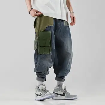 2020 Herre Mode Jeans Hip Hop Harem Jeans Overalls Loose Jeans Mænd Streetwear af Høj Kvalitet Colorblock Denim Bukser w871