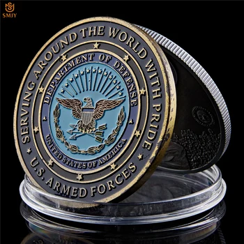 OS Stolte Militær Familie Fem Hær, der Betjener Hele Verden Med Stolthed USA Væbnet Magt Eagle Metal Udfordring Mønt Collectible