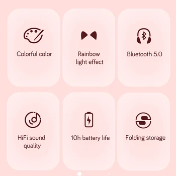 Regnbue Farve Led Kat Øre Bluetooth-5.0 Hovedtelefoner støjreducerende Børn Gaming Headset Høretelefoner Til MP3/TF Kort 3,5 Mm Stik