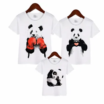 Panda-Familien Matchende Outfits Print T-shirt Far Mor Baby Toppe Tee Familie Pullover Mus Toppe Kundens T-shirts