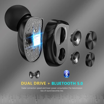 CBAOOO Dual drive DT-05S TWS Bluetooth Hovedtelefoner 5.0 In-ear Trådløse Hovedtelefoner 8D Bas, Stereo Øretelefoner, Hifi Musik Røre Headsettet