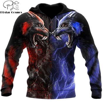 Red og blue wolf 3D-Over Trykt Unisex Deluxe Mænd Hoodie Sweatshirt Streetwear Zip-Pullover, Casual Jakke Træningsdragt KJ0270
