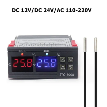 STC-3008 KT99 Dual Digital temperaturregulator To Relæ-Output 12V 24V 220V Termoregulator Termostat Med Varmelegeme Køligere