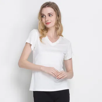 Silke kvinder T-shirt, Silke, Strik til Kvinder V Hals Grundlæggende Shirt Korte Ærmer Vest Top Størrelse M L XL XXL