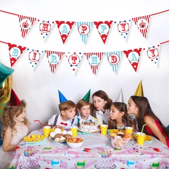 Karneval Happy Birthday Party Banner Tegnefilm Cirkus Dyr Væggen Hænger Bunting Baby Brusebad Part Favoriserer