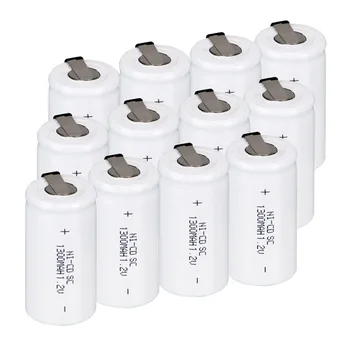 12x 1,2 V NiCd-1300mah Genopladeligt Batteri Sub C SC Ni-Cd, Ni-Cd 1,2 V-Batterier Med Tap - Hvid - Forsendelse