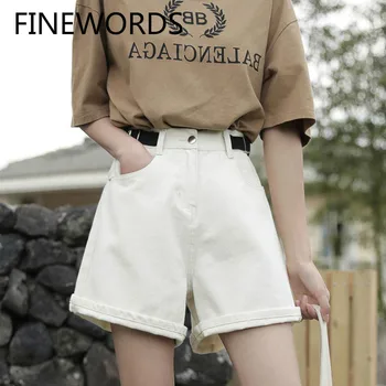 FINEWORDS Vintage Casual koreanske Shorts Jeans Hot Pants Sommeren Beige Harajuku Denim Shorts Grundlæggende Løs Pantalones Cortos Mujer