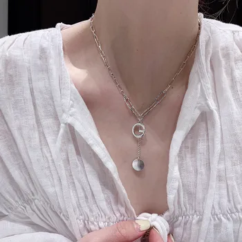S925 Sterling Sølv Halskæde til Kvinder koreansk Mode Enkle Sølv Perler Halskæde Brev Kravebenet Kæde Smykker Engros