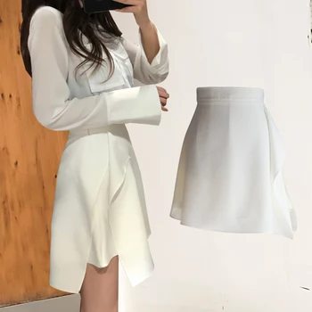 Nye Uregelmæssige A-line Mini Nederdel Kvinder Solid Høj Talje Nederdel Mujer Elegant Hvid Sort Underkjole Nederdel Efteråret 2020 Jupe
