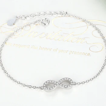 BELAWANG Engros 925 Sterling Sølv Infinity Charm Slange Kæde Krystal Armbånd Til Kvinder Part Sølv Fine Smykker Gave