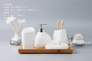 Keramik Badeværelse Tilbehør Sæt Sæbe Dispenser/Toilet Børste/Tumbler/Sæbeskål Vatpind Aromaterapi Badeværelse Produkter