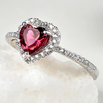 Vielsesringe 925 Sterling Sølv Ring Koreanske Version Af Den Simple Elsker Rød Korund Ring 1 Carat Simulering Hjertet Stone Ring