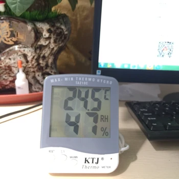 Digital LCD-vejrstation med Elektronisk Temperatur Luftfugtighed Meter Indendørs / Udendørs Termometer Hygrometer Med 1,5 M Kabel Sensor