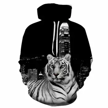 3D Print Hoodie dyreprint Hooded Pullover Jakke Tiger & Løve Fuld Print Hætte Sweatshirt S-6XL